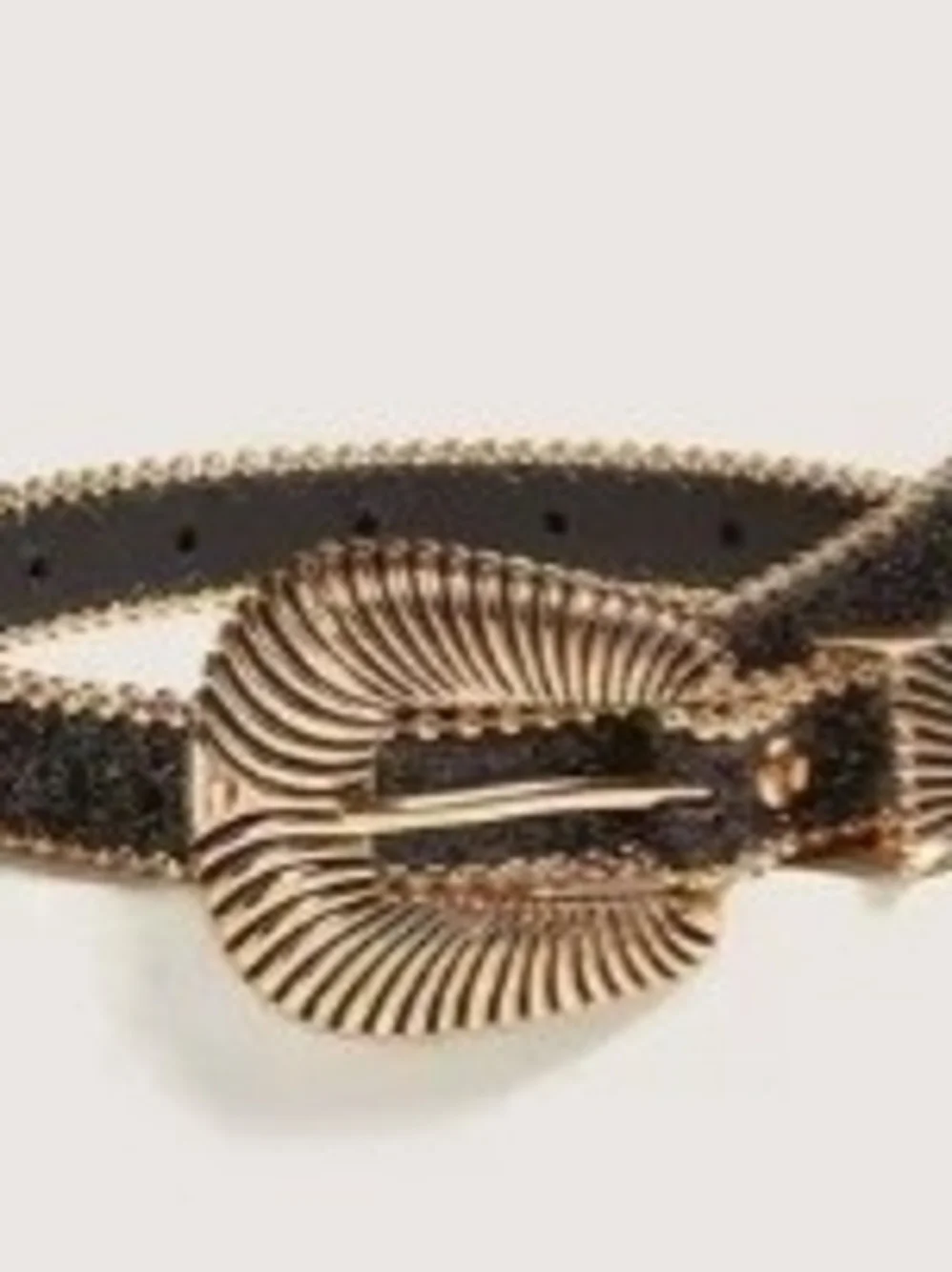 Black Chrystal Belt with Gold Sculpted Buckle - Women Accessories